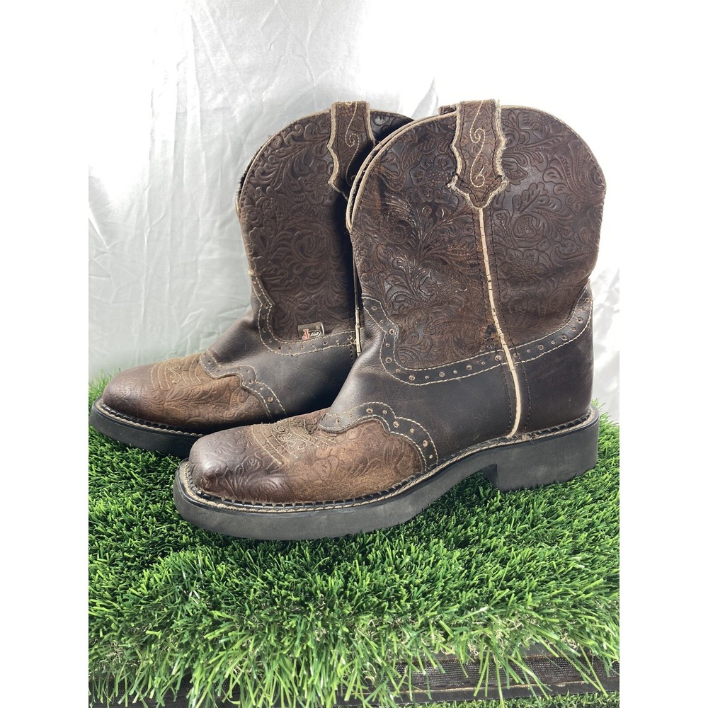 Vintage Justin GYPSY COWBOY SQ TOE BROWN BOOTS SIZE 9 B Shoe#2